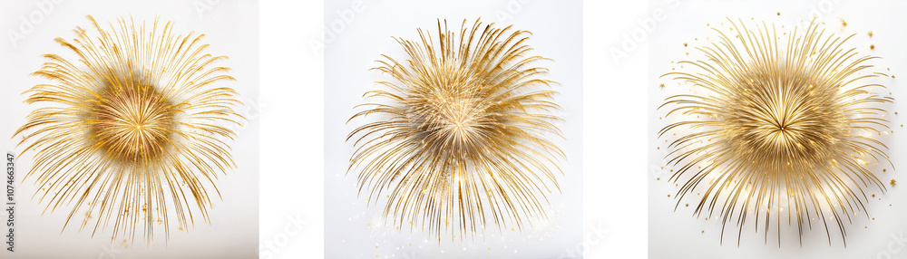 Poster Three circular abstract shapes created using thin, pale gold lines that radiate outward from a central point.