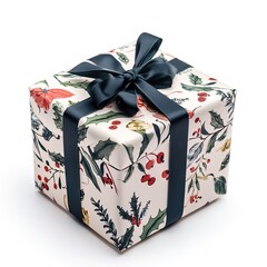 Christmas gift box on white background side view