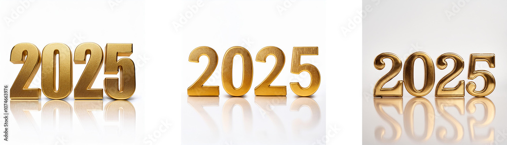 Poster three golden 2025s, each with a different shadow and background, represent the future.