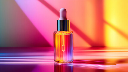 Glass Bottle of Oil in Pink, Orange, and Yellow Light - Illustration