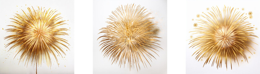 Obraz premium Three golden burst designs on white background.