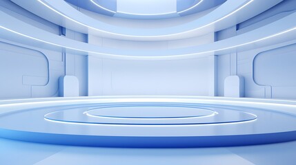 Fototapeta premium 3d rendering of white and blue abstract geometric background. Scene for advertising, technology, showcase, banner, game, sport, cosmetic, business, metaverse. Sci-Fi Illustration. Product display