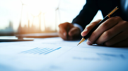 A professional person analyzing data and making decisions in a modern workspace.