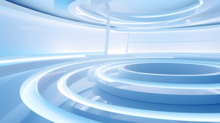 3d rendering of white and blue abstract geometric background. Scene for advertising, technology, showcase, banner, game, sport, cosmetic, business, metaverse. Sci-Fi Illustration. Product display