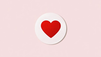 Minimalist red heart on circular white canvas with pastel pink background