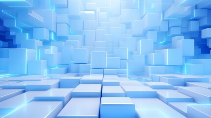 Fototapeta premium 3d rendering of white and blue abstract geometric background. Scene for advertising, technology, showcase, banner, game, sport, cosmetic, business, metaverse. Sci-Fi Illustration. Product display