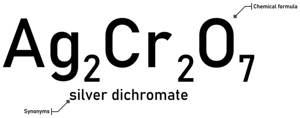 Silver dichromate chemical formula and synonyms with callout titles