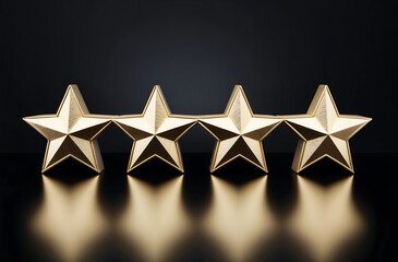 Fototapeta premium Four golden stars arranged in a row on a dark background, representing a rating or ranking concept. 3D Rendering