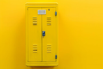 top view of metallic locker isolated on yellow