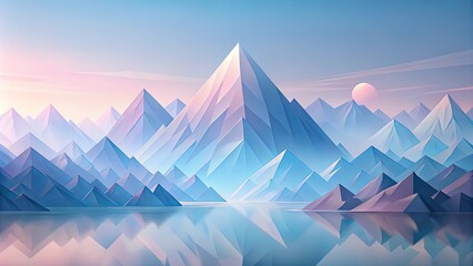 Serene Mountain Range Reflected in Still Water, a Pastel Sky with a Gentle Sunset Glow