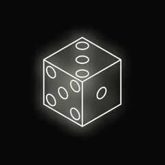 White neon dice is glowing on black background, perfect for gambling and game concepts