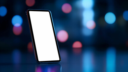 Smartphone display on blurred colorful background with empty screen for customization.