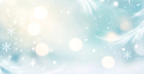 Winter background with soft blue blurred and gently falling snowflakes creating calm atmosphere. Fairytale background for winter holiday design. Generated AI.