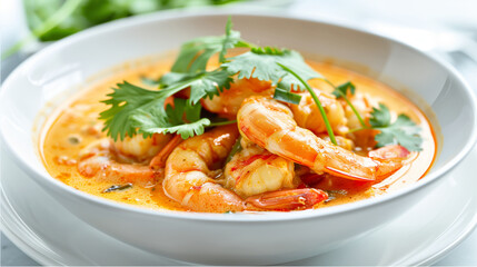 Prawn Curry with Coconut Milk and Fresh Cilantro Garnish