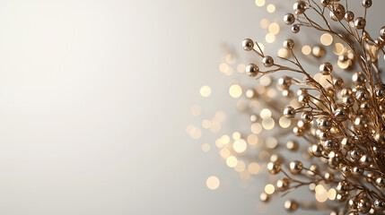 Fototapeta premium Elegant golden branches with shimmering beads create festive atmosphere, perfect for holiday celebrations and New Year decorations