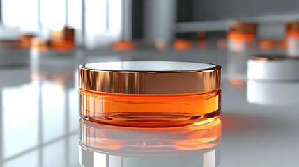Glass Jar with Orange Liquid and Gold Lid 3D Render