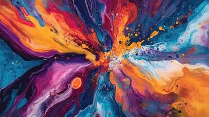 Acrylic paint explosion composition painting abstract.