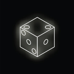 White neon dice is glowing on a black background