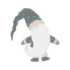 Merry Christmas and New Year vector illustration with cute hand drawn scandinavian gnome isolated on white background. Design for poster print, card, holiday decoration