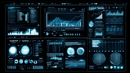 デジタルスクリーンに表示された金融データと分析グラフ