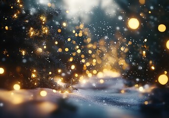 Naklejka premium Snow-Covered Ground Illuminated by Festive Lights 