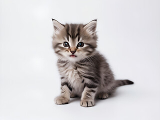 Cute gray kitten in isolated white background