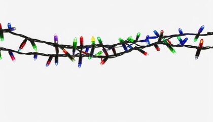 Naklejka premium Colorful Christmas lights, tangled and isolated, on a white background. AI generated. 