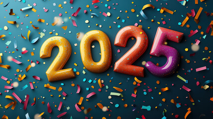 New Year 2025 backdrop with festive decorations and copy space for your message