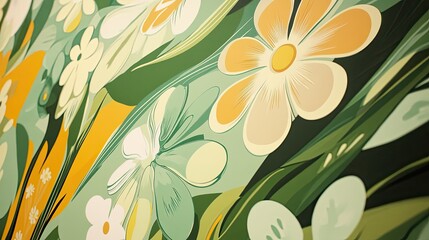 Vibrant abstract floral pattern with green and yellow petals in modern art