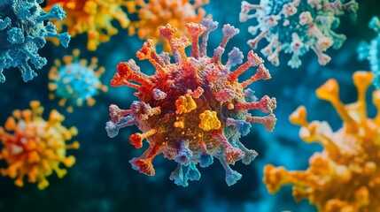 Avian Influenza Virus 3D Render   H5N1 Bird Flu   Pandemic Threat   Microscopy Image   Cor