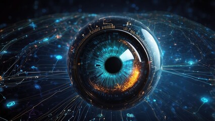  background of cyber security technologies and a futuristic digital eye data
