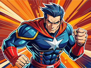  comic book style super hero punching with male superhero costume poster desig