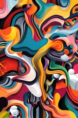 Obraz premium Brightly colored abstract digital art, blending geometric and organic shapes with a modern design.