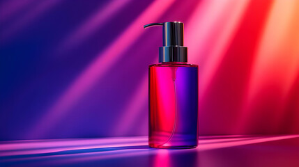 Glass Bottle with Pump Dispenser on Colorful Gradient Background - Product Photography