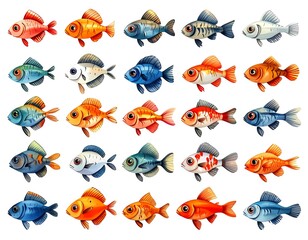 Fototapeta premium Colorful fish pattern in watercolor style