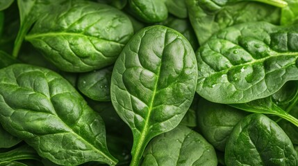 Fototapeta premium Fresh green spinach leaves, vibrant and healthy, perfect for salads, cooking, and nutrition-focused dishes.