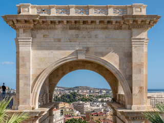The upper part of the ancient Bastion of Saint Remy in Cagliari, Italy