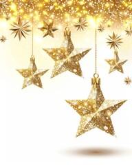 Christmas decorations illuminate with gold glittering accents, creating an abstract glow light texture. The shimmering ornaments and festive lights capture the essence of the holiday season, blending 