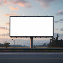 Fototapeta premium Large Billboard Mockup on Highway at Night for Outdoor Advertising