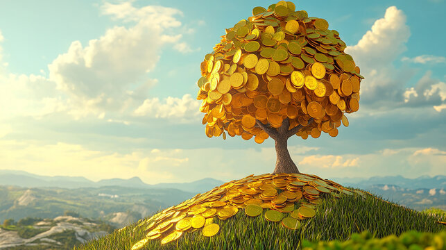 Tree  Gold Coins Leaves Growing Landscape Investment Growth Increase