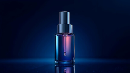 Glass Bottle with Dropper on a Blue Background 3D Illustration