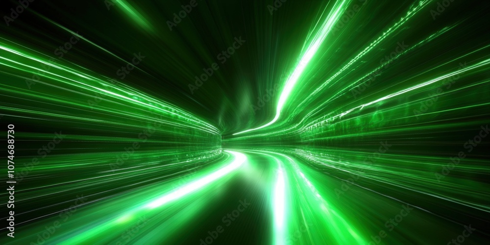 Wall mural abstract green light trails with dynamic motion blur creating a futuristic atmosphere, ideal for sci
