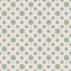 Seamless pattern with ditsy florals on beige background. Rustic tiny flowers repeat wallpaper.