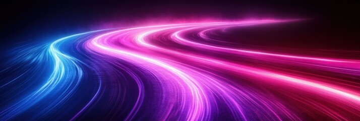 Vibrant Abstract Background of Swirling Neon Light Trails in Blue and Pink Creating a Sense of Movement and Energy for Creative Projects and Designs