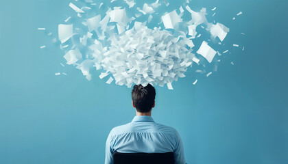 businessman with a cloud of paper hovering above his head