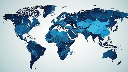 An illustration of a computerized globe in the colors cyan and navy-