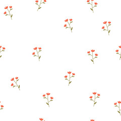 Cute orange flowers on white background. Seamless floral pattern.