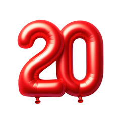 Red Foil Balloon Numbers "20" for Celebrations, Birthdays, Anniversaries, and Special Occasions PNG Image