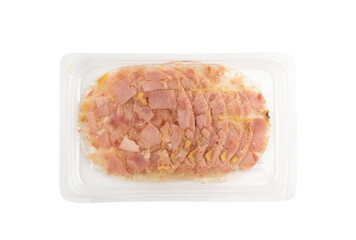 Meat jelly slices, ham aspic isolated, sausage, aspic jelly, winter meat galart, brawn on white