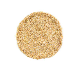 Dry raw oat flakes isolated, rolled flat grains, instant porridge, thin cereals, flattened grains group
